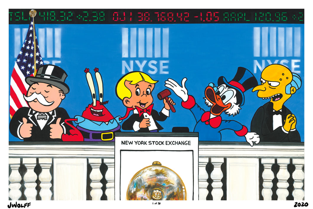 Cartoon Money Team Series- New York Stock Exchange Print